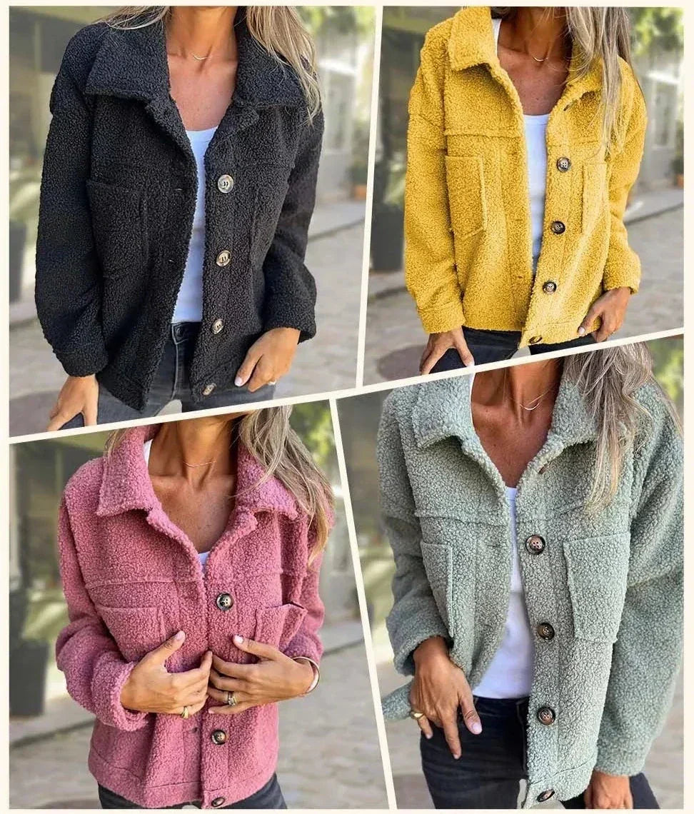 Solan Marseille | Veste en sherpa à boutons et poches plaquées pour femme
