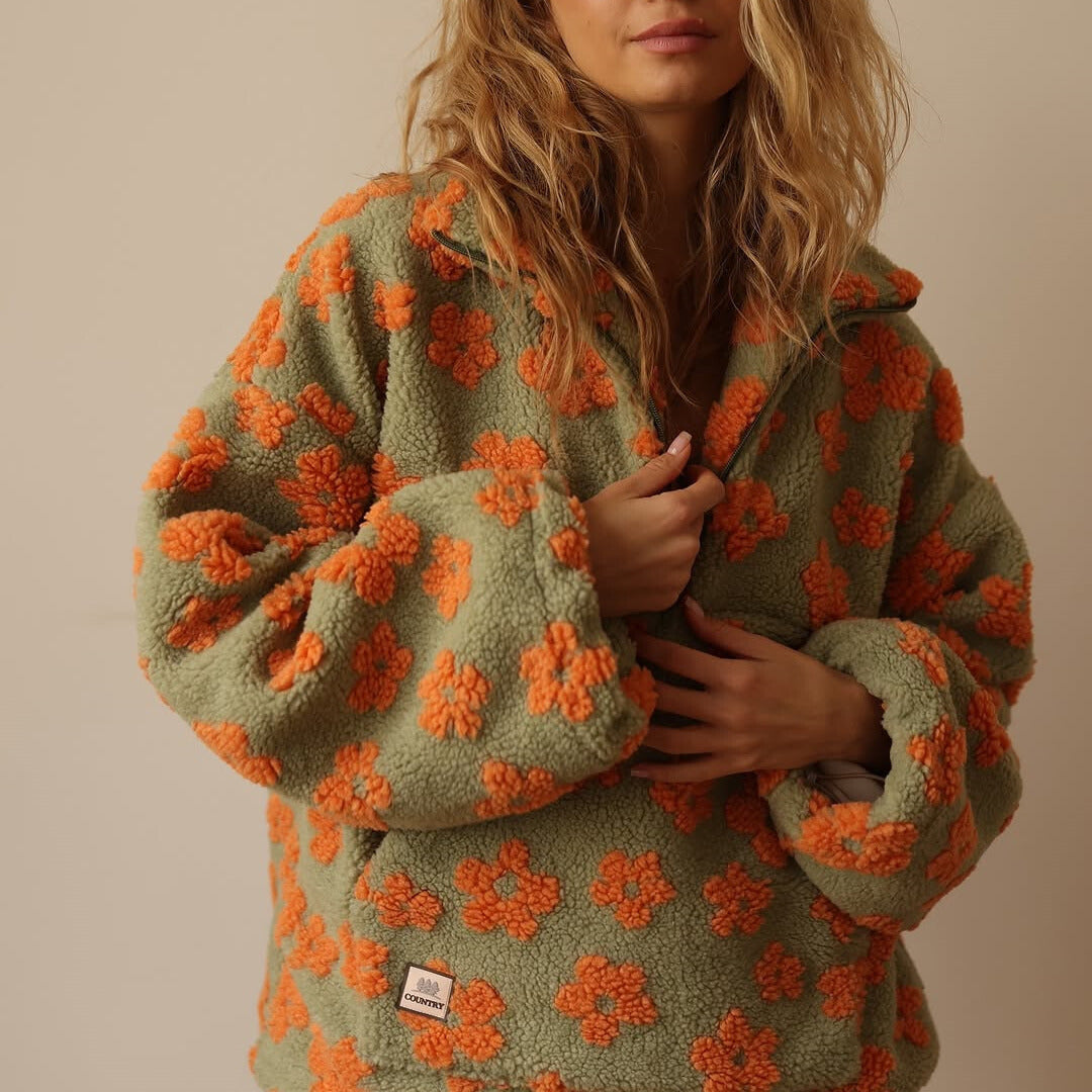 Solan Marseille | Léonie Sweat Douillet à Demi-Fermeture et Motif Fleuri