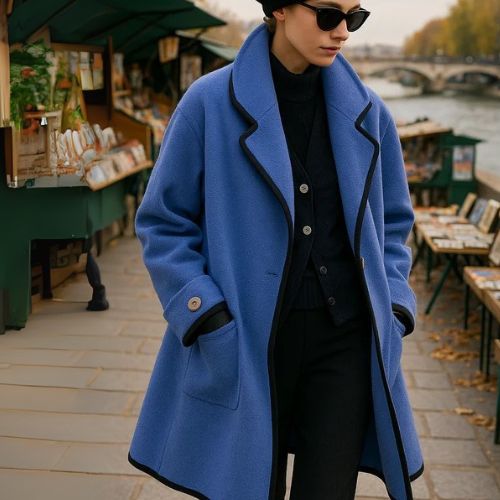 Solan Marseille | Manteau chic à col contrasté pour femme