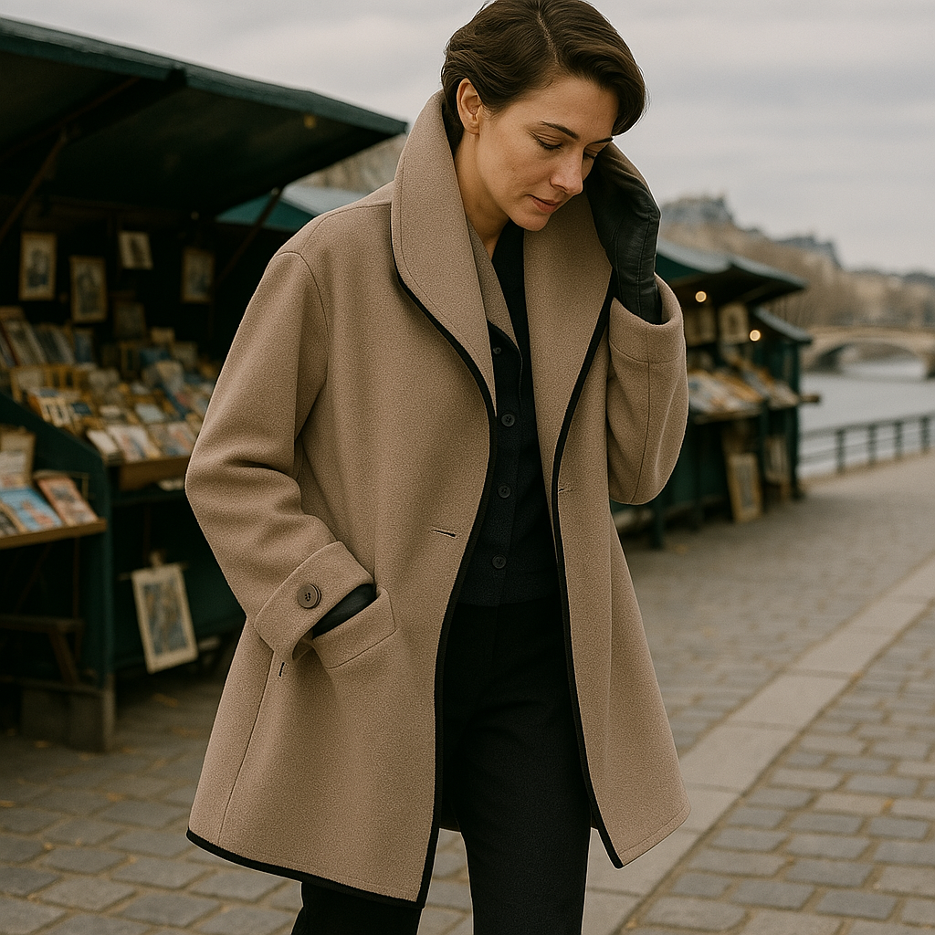 Solan Marseille | Manteau chic à col contrasté pour femme