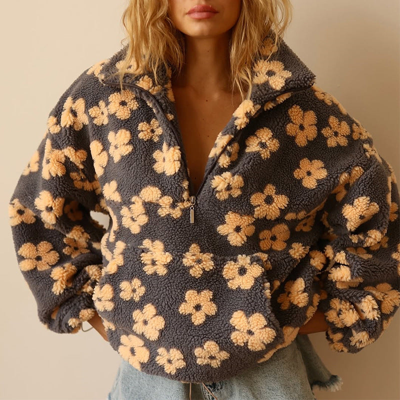 Solan Marseille | Léonie Sweat Douillet à Demi-Fermeture et Motif Fleuri